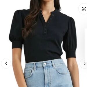 Rails Black Button-Up Puff Sleeve Blouse New With Tags